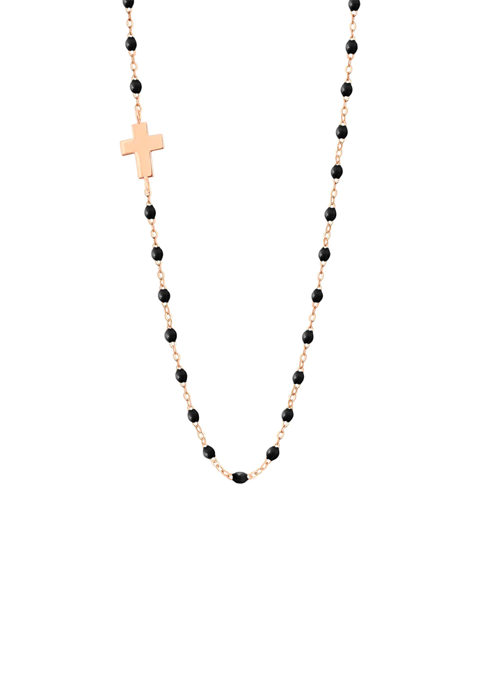Collier Croix Côté Or Rose Et Résine Noire 42cm - Gigi Clozeau