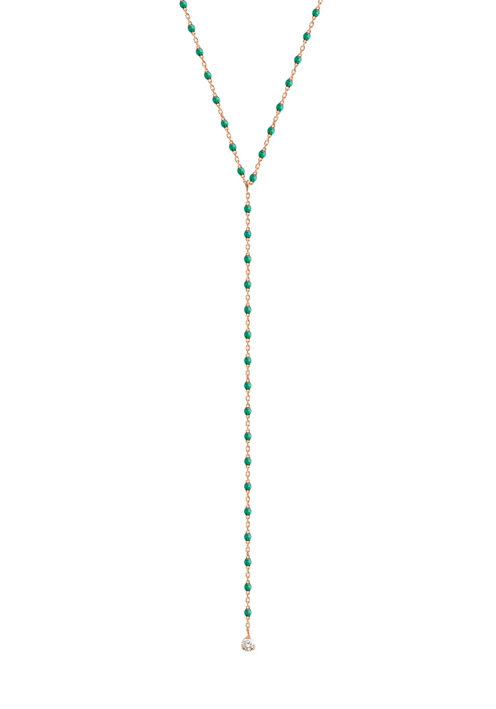 Collier Mini Party Y Or Rose Diamant Et Résine Émeraude - Gigi Clozeau