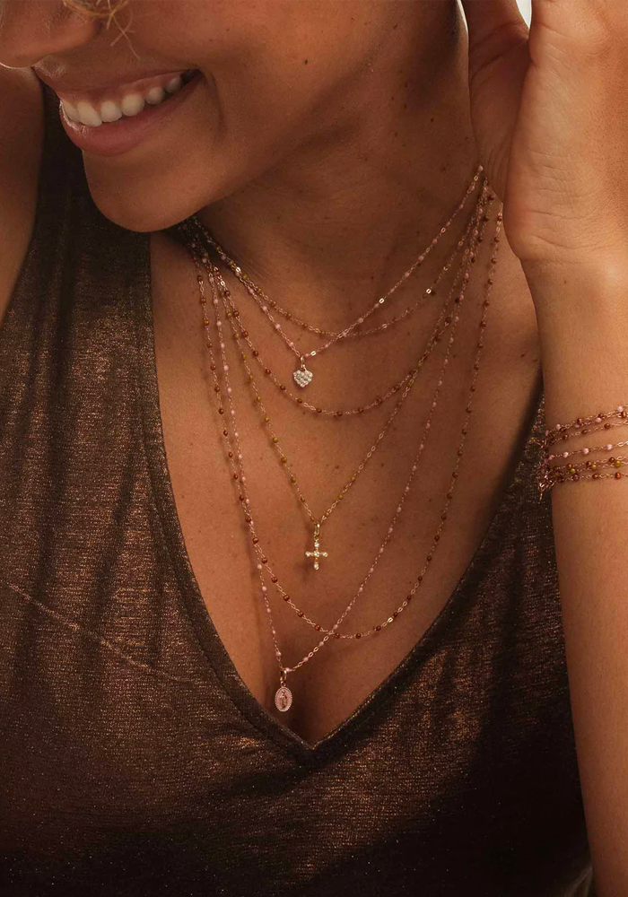 Collier Coeur In Love Or Rose Diamants Et Résines Blush 42cm - Gigi Clozeau