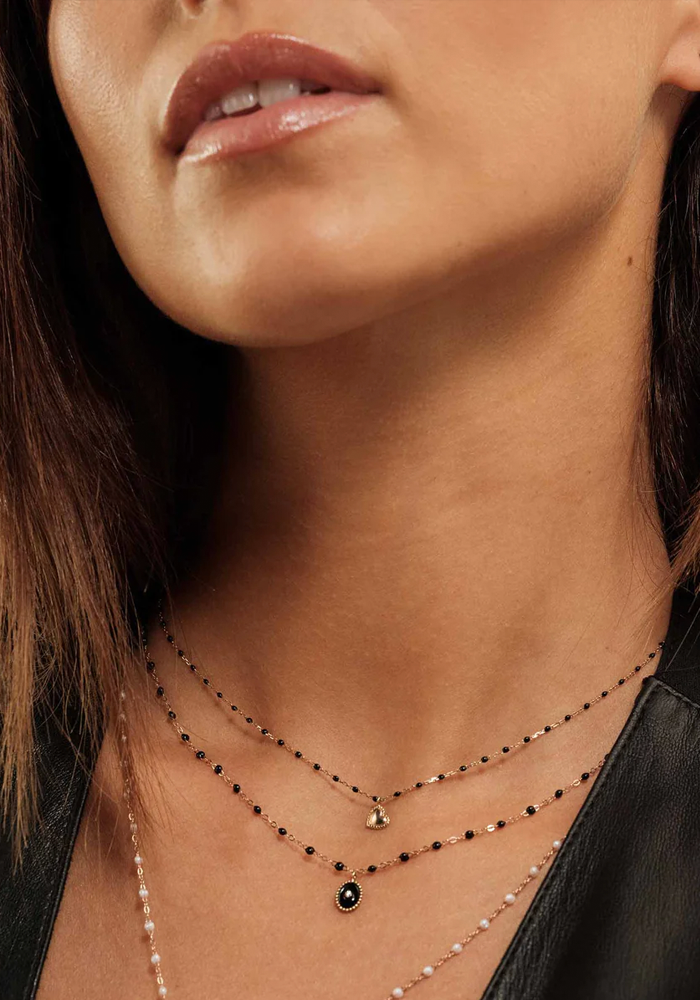 Collier Lucky Coeur Or Rose Et Résines Noir 42cm - Gigi Clozeau