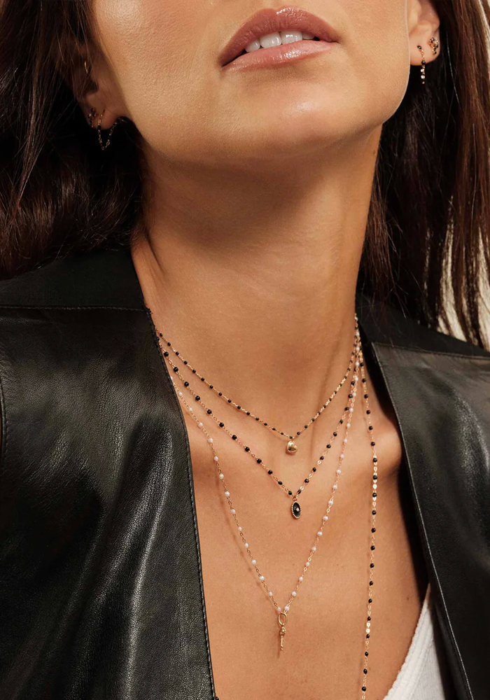 Collier Lucky Coeur Or Rose Et Résines Noir 42cm - Gigi Clozeau
