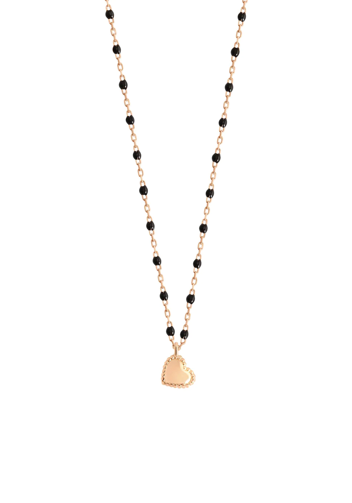 Collier Lucky Coeur Or Rose Et Résines Noir 42cm - Gigi Clozeau