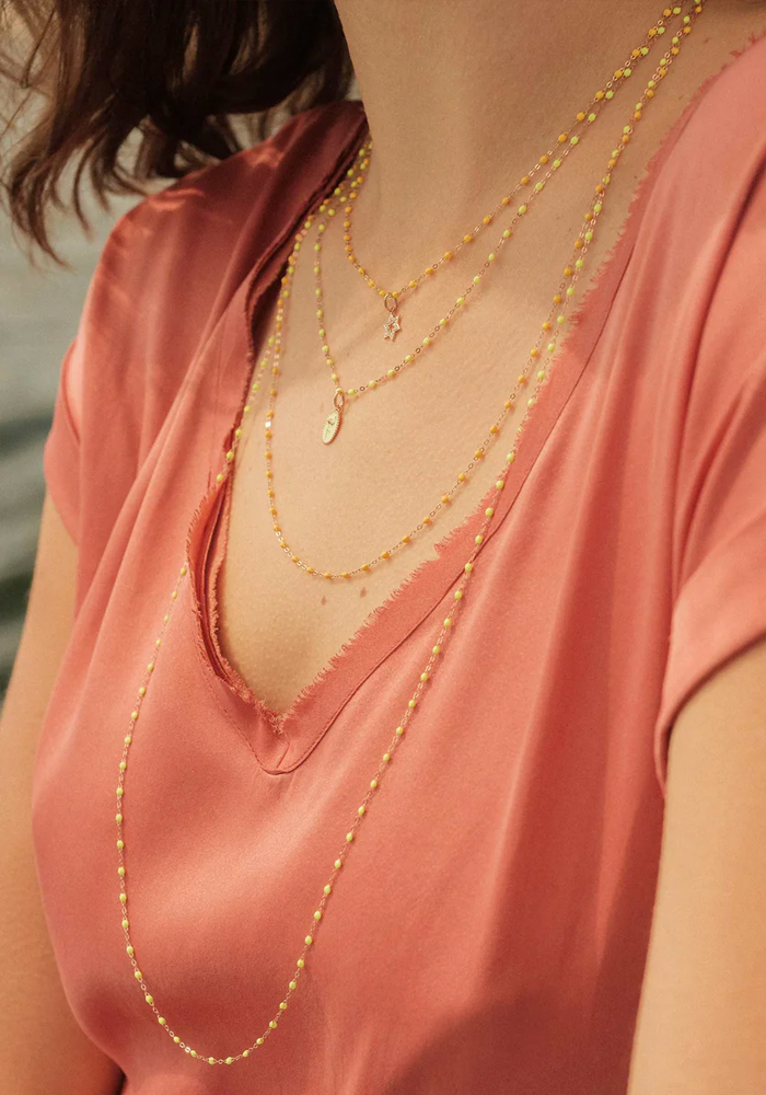 Collier Classique Gigi Or Rose Et Résines Jaune 42cm