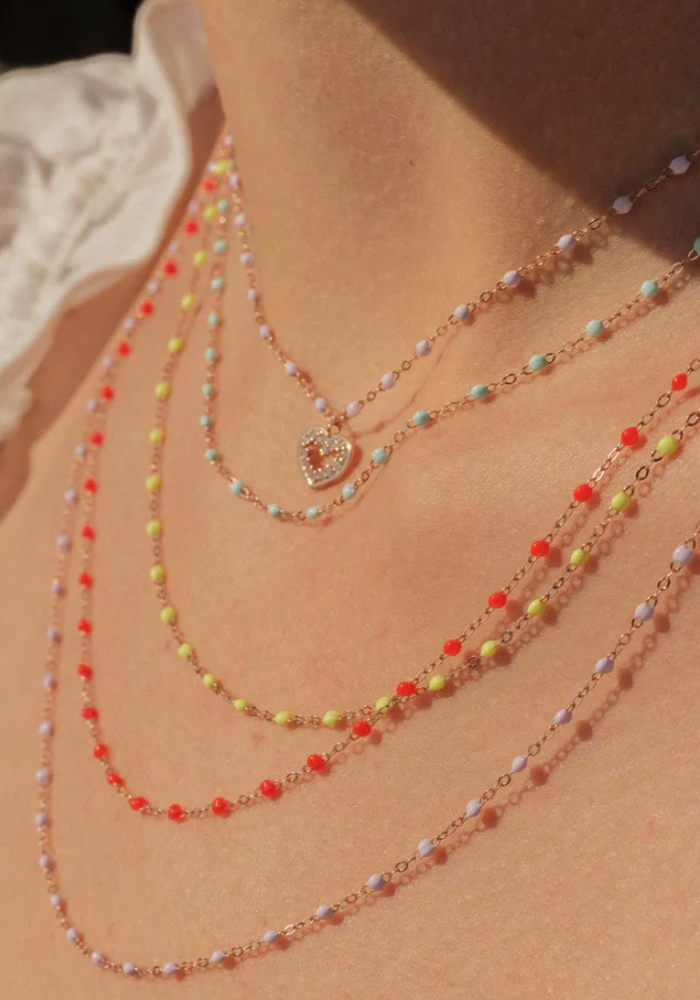 Collier Classique Gigi Or Rose Et Résines Parme 42cm