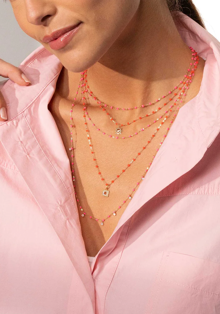 Collier Classique Gigi Or Rose Et Résines Rose Fluo 42cm - Gigi Clozeau