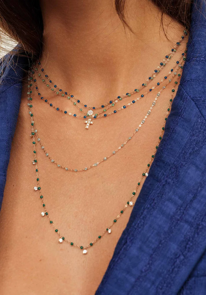 Classic Gigi Long Necklace Rose Gold And Aqua Resins 86cm