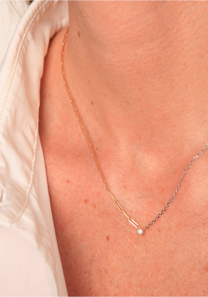 Collier Solitaire Diamant Rond Deux Ors