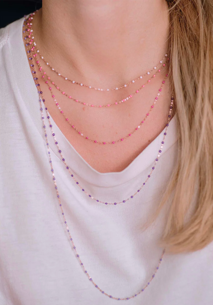 Collier Classique Gigi Or Rose Et Résines Fuchsia 42cm - Gigi Clozeau