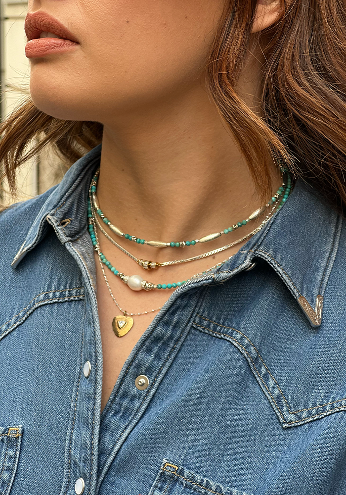 Chocker Prism Argent Et Turquoises - Hanka Ïn
