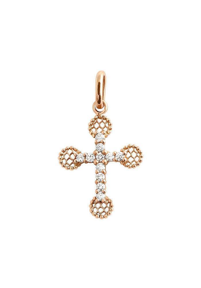 Pendentif Croix Diamants Blancs Or Rose