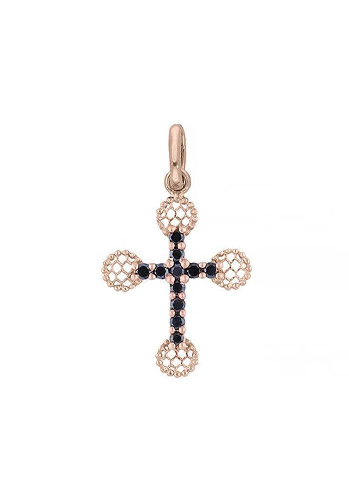 Pendentif Croix Diamants Noirs Or Rose