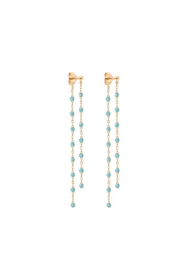 Boucles D'oreilles Dansantes Classique Gigi Or Rose Et Résines Aqua
