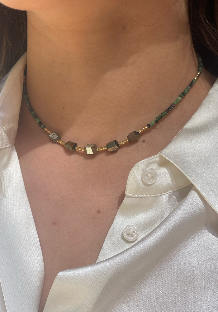 Collier Choker Element Rubis Zoïsite Et Pyrite - Hanka ïn
