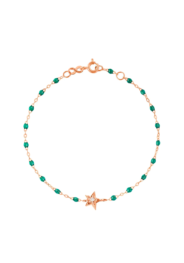 Bracelet Classique Gigi Étoile Diamant Or Rose Et Résines Emeraudes 17cm - Gigi Clozeau