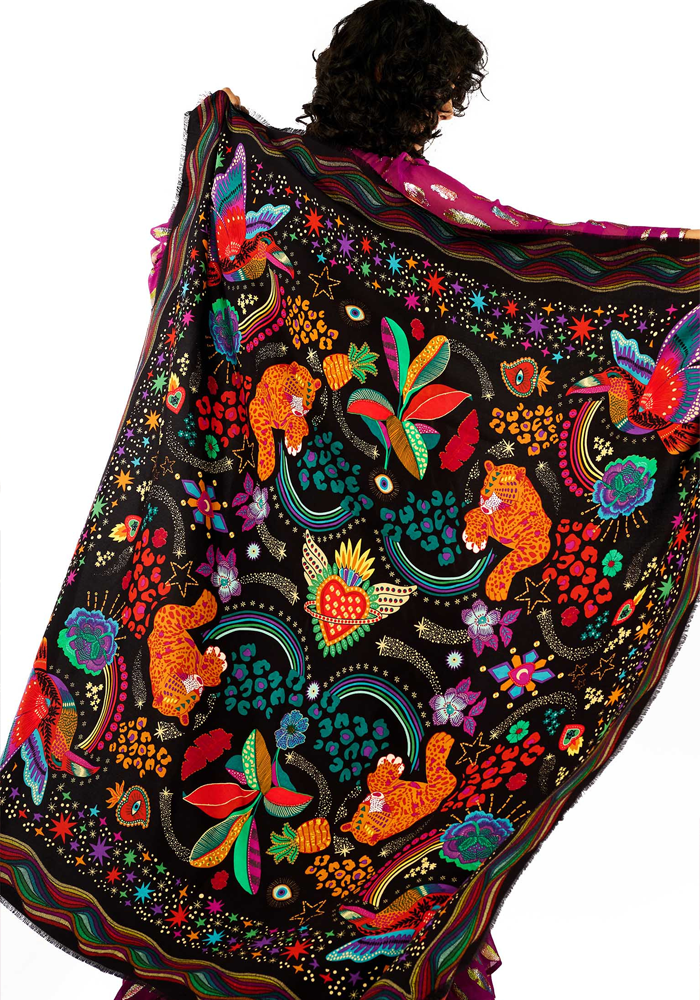Foulard Crazy World Noir - Wild Paris