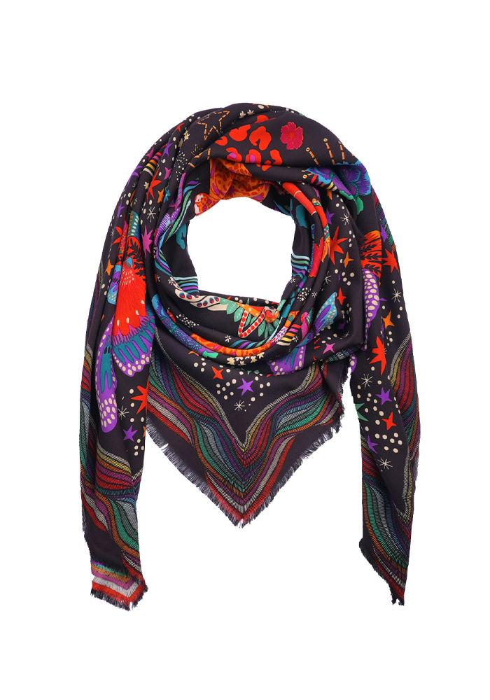 Foulard Crazy World Noir - Wild Paris