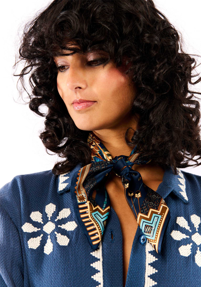 Foulard Nouveau Western Bleu Mini - Wild Paris