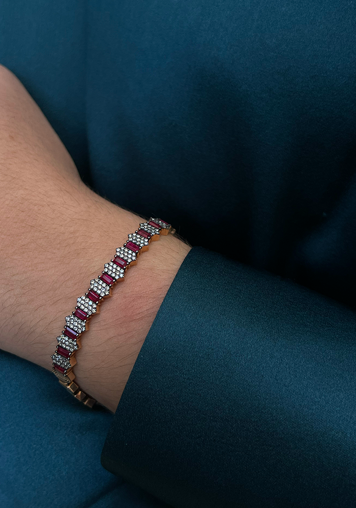 Bracelet "Gatsby" En Rubis Et Diamant Champagne