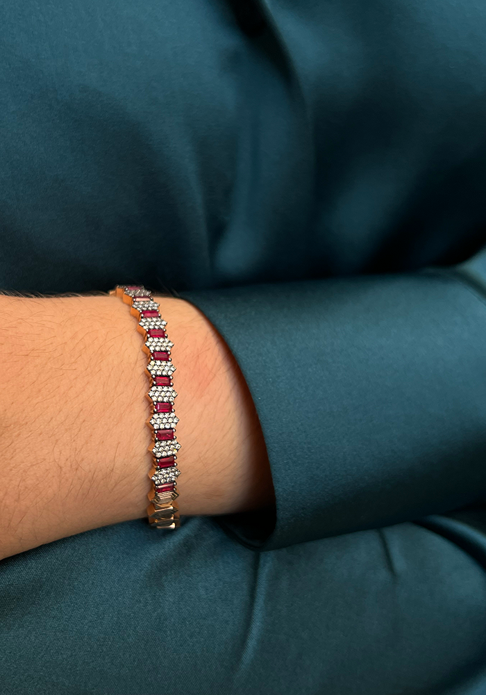 Bracelet "Gatsby" En Rubis Et Diamant Champagne