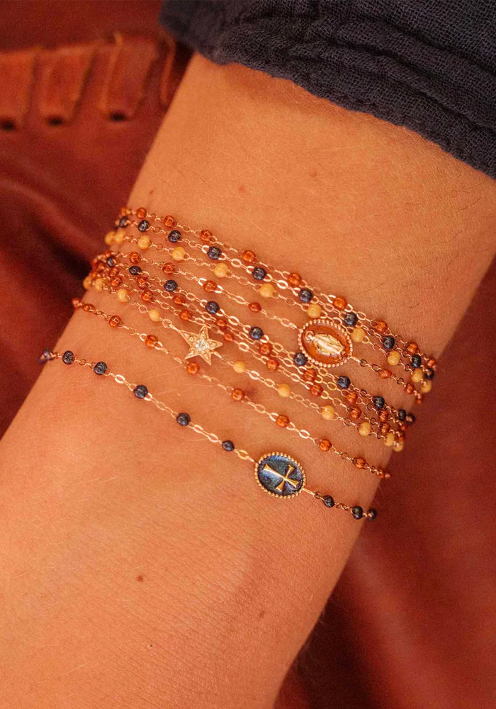 Bracelet Madone Or Rose Et Résines Fauve 17cm - Gigi Clozeau