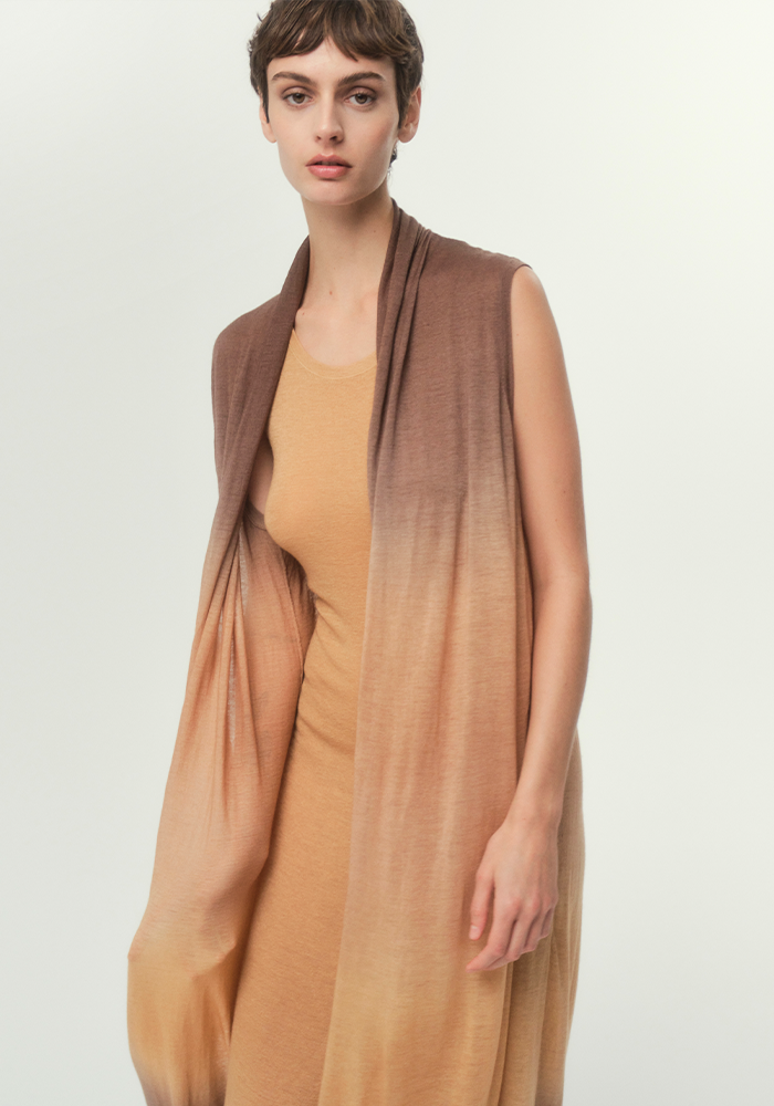Gilet Long Coat Sleeveless Sand - Mirror In The Sky