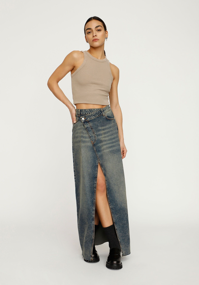 Long Denim Skirt With Slit1