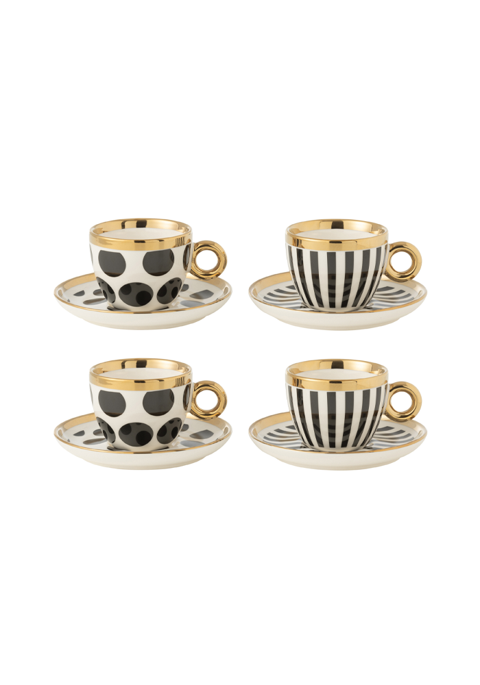 Lot De 4 Tasses Et Soucoupes Noires Et Blanches - Sélectionné par Blush