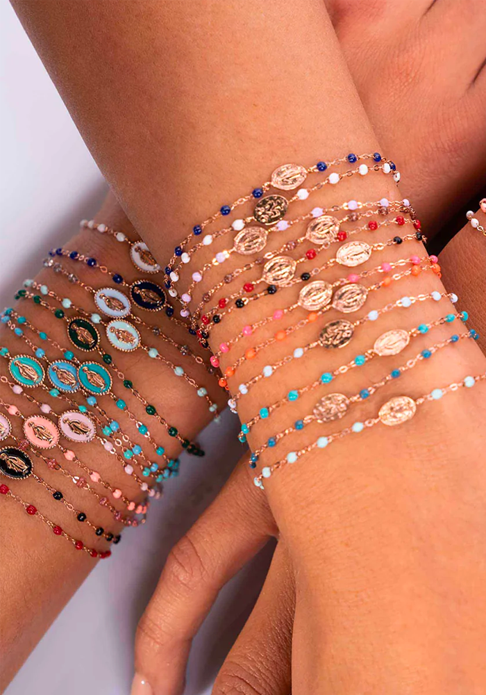 Bracelet Madone Or Rose Et Résines Bleu De Prusse 17cm - Gigi Clozeau