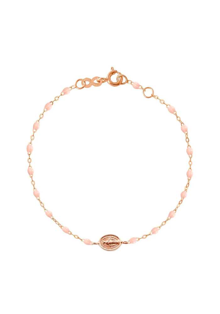Bracelet Madone Or Rose Et Résines Rose Bébé 17cm