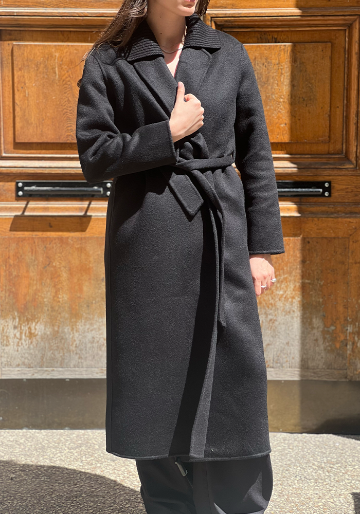 Manteau Long Double Col Noir - Lou Andrea