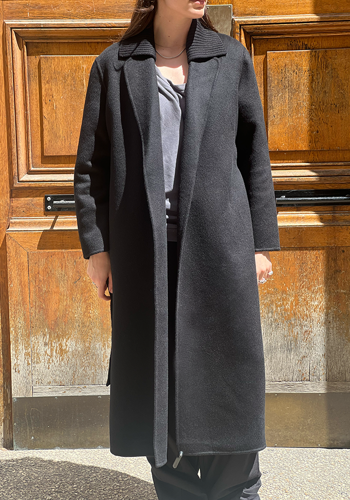 Manteau Long Double Col Noir - Lou Andrea