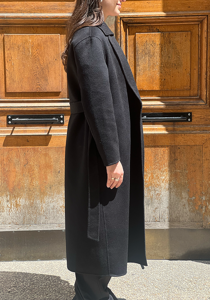 Manteau Long Double Col Noir - Lou Andrea