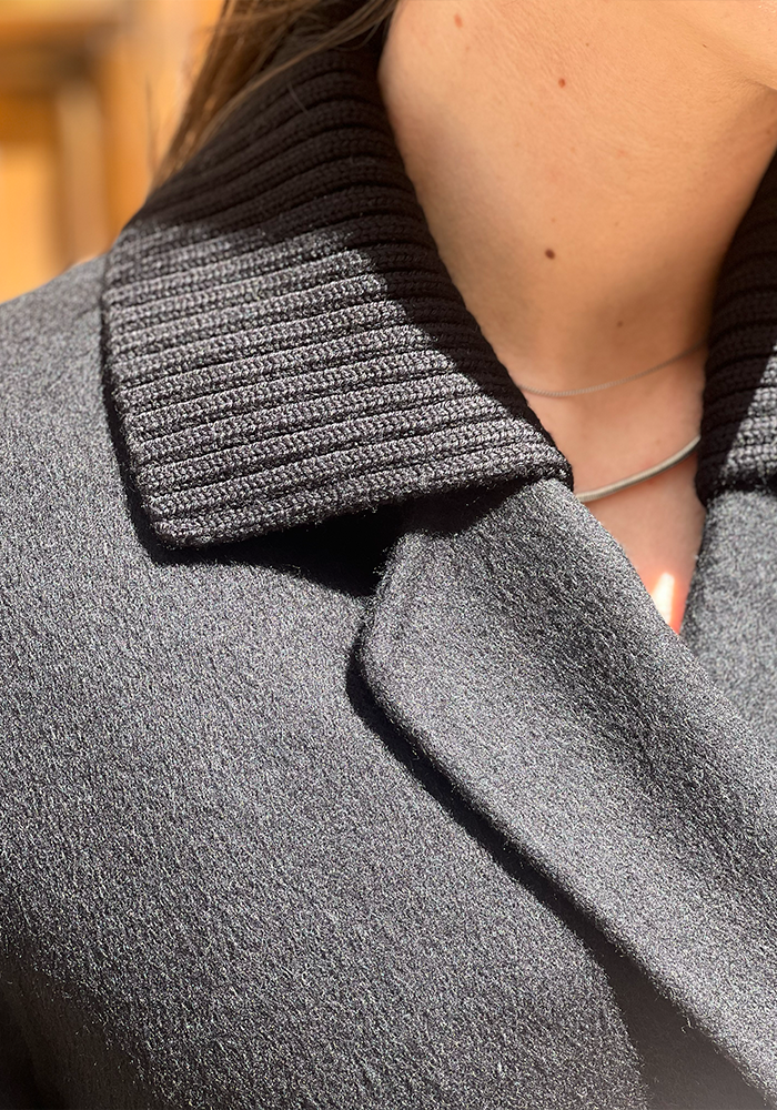 Manteau Long Double Col Noir - Lou Andrea