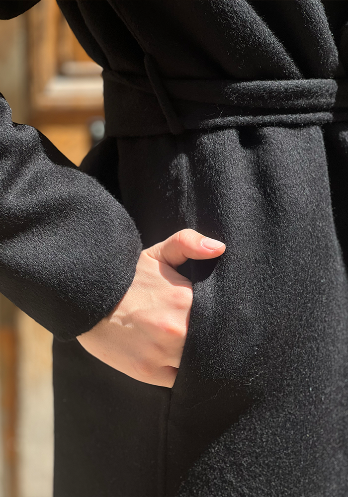Manteau Long Double Col Noir - Lou Andrea