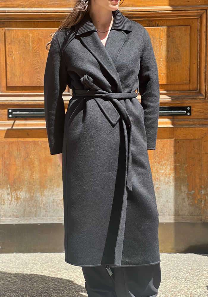Manteau Long Double Col Noir - Lou Andrea