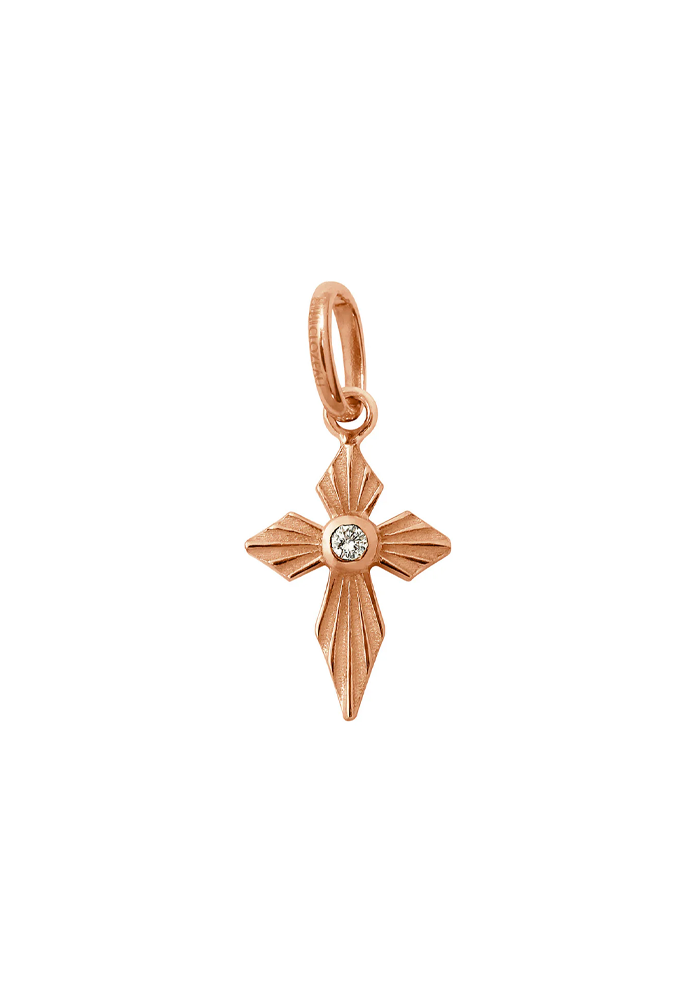 Pendentif Croix Lumière Diamant Or Rose - Gigi Clozeau