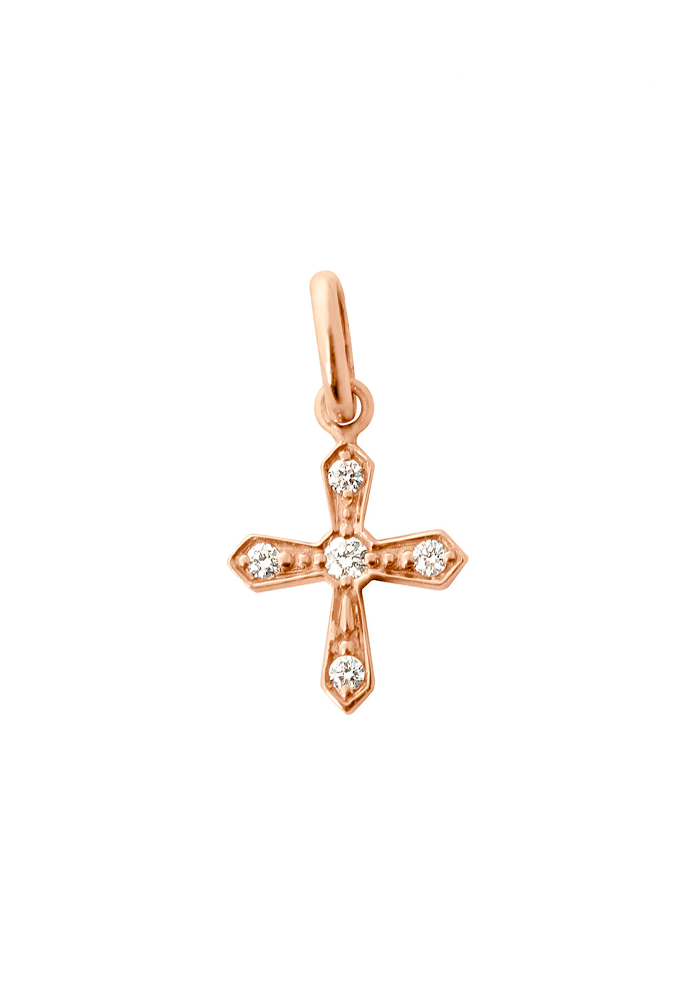 Pendentif Croix Vintage Or Rose & Diamants - Gigi Clozeau