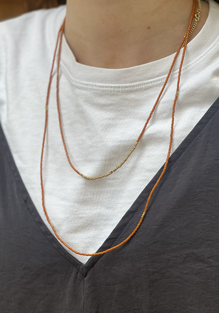 Sautoir Perles Orange Et Hématites  - Blush Sélection Bijoux