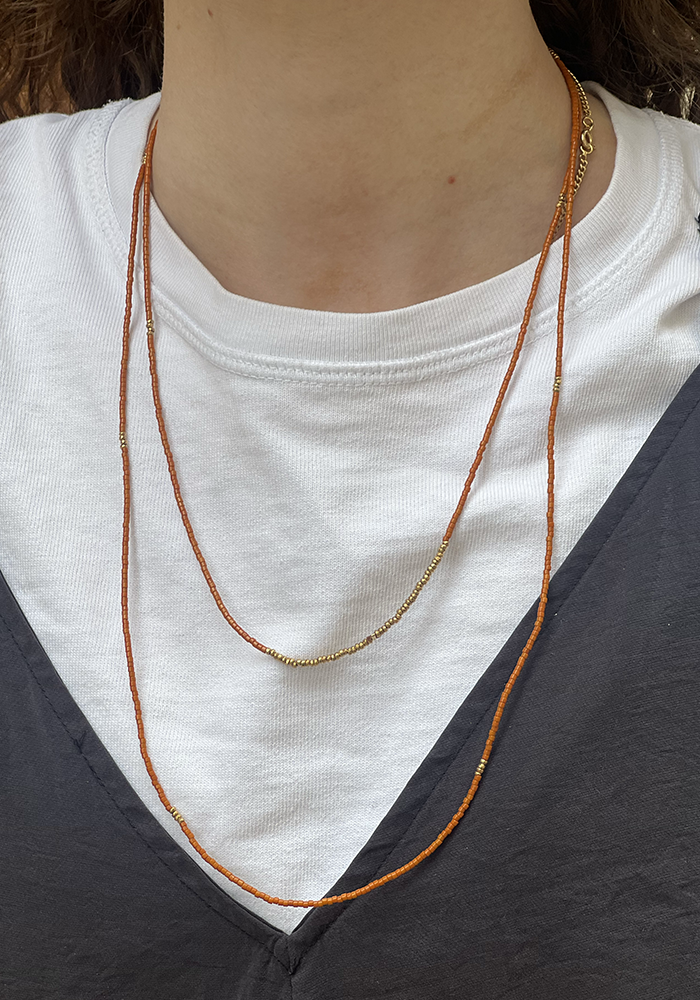 Sautoir Perles Orange Et Hématites  - Blush Sélection Bijoux