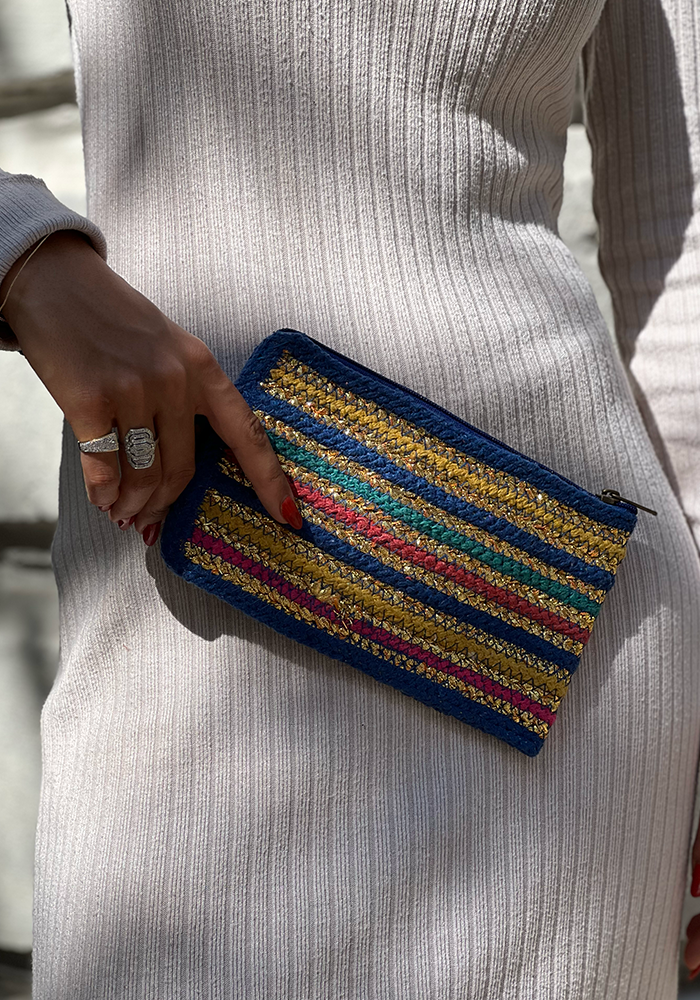 Pochette Rayée Bleue - Blush Sélection Maroquinerie