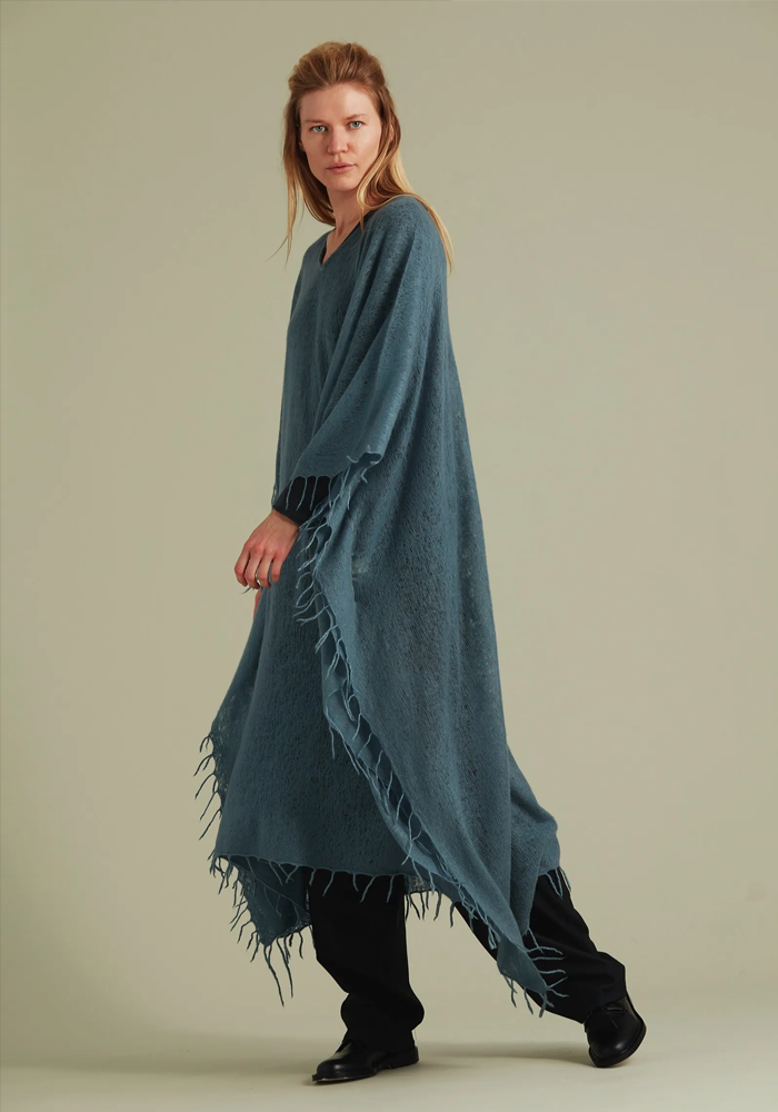 Poncho Kaftan Long Col V Noir - Mirror In The Sky
