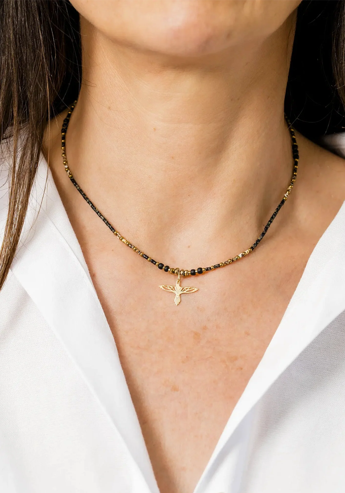 Collier Ras-De-Cou Eagle Noir Rock - Têtes Blondes