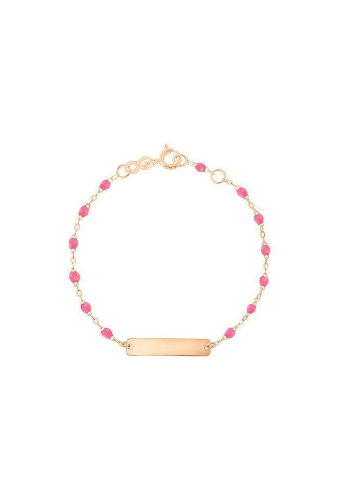 Bracelet Enfant Little Gigi Plaque Rectangle Résine Rose Fluo Or Rose 13cm - Gigi Clozeau
