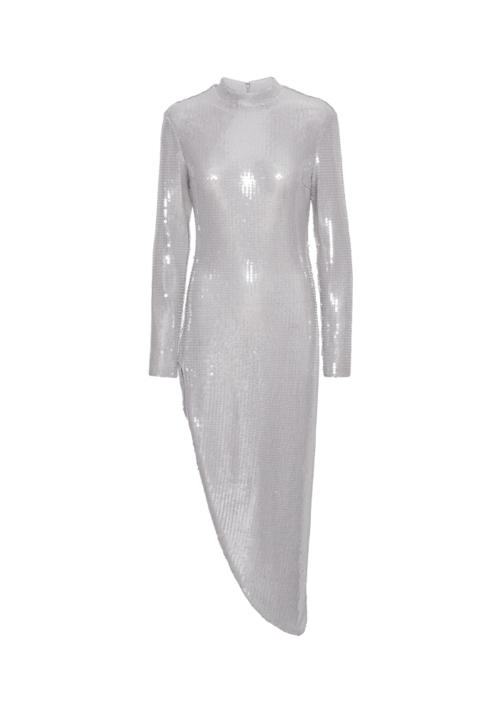 Robe Sequin Slit Sequins Gris Clair - Rotate