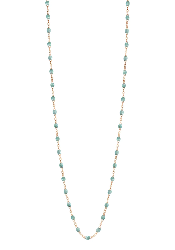 Sautoir Classique Gigi Or Rose Et Résines Bleu Glacier 86cm