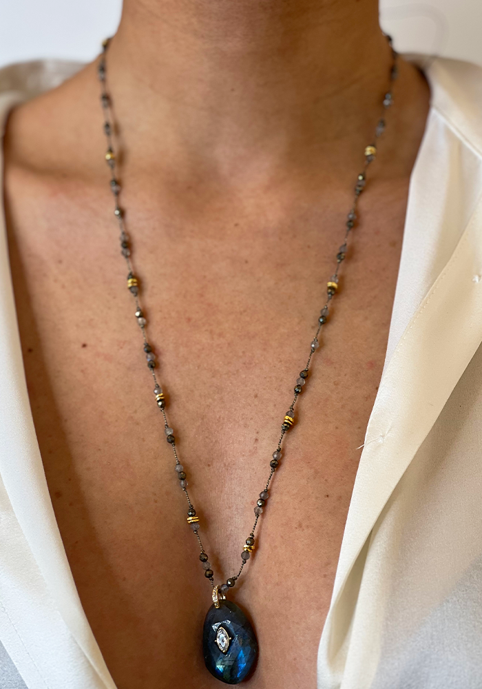 Sautoir Mirage Pyrites Et Labradorites - Hanka Ïn