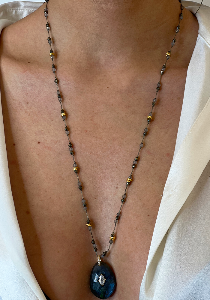 Sautoir Mirage Pyrites Et Labradorites - Hanka Ïn