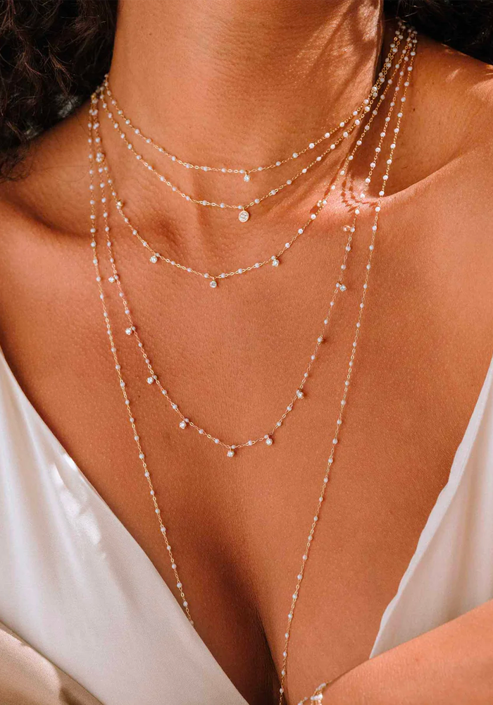 Sautoir Classique Gigi Or Blanc Et Résines Opale 86cm - Gigi Clozeau