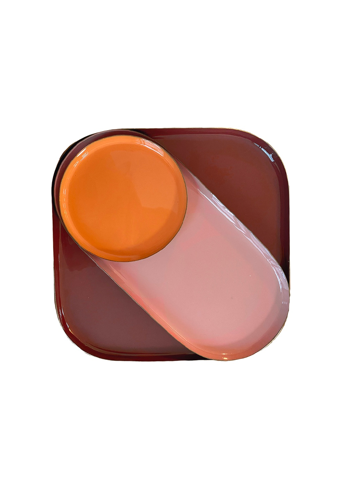 Set De 3 Plateaux Emaillés Orange Rose Et Marron - Blush Sélection Décoration