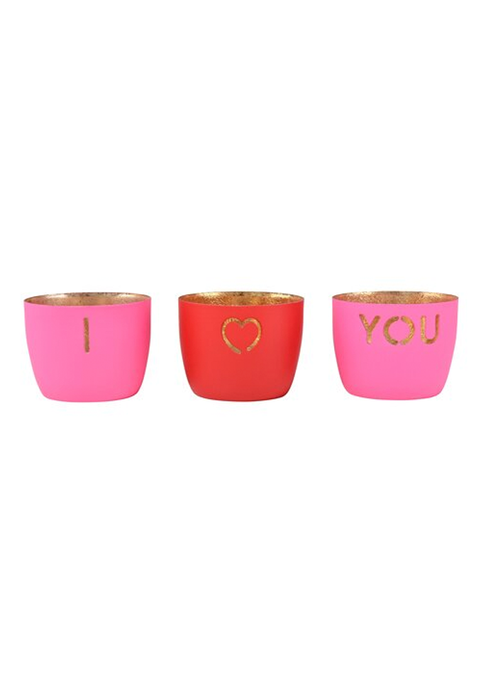 Set De 3 Photophores Madras I Love You Roses Et Rouge - Blush Sélection Décoration